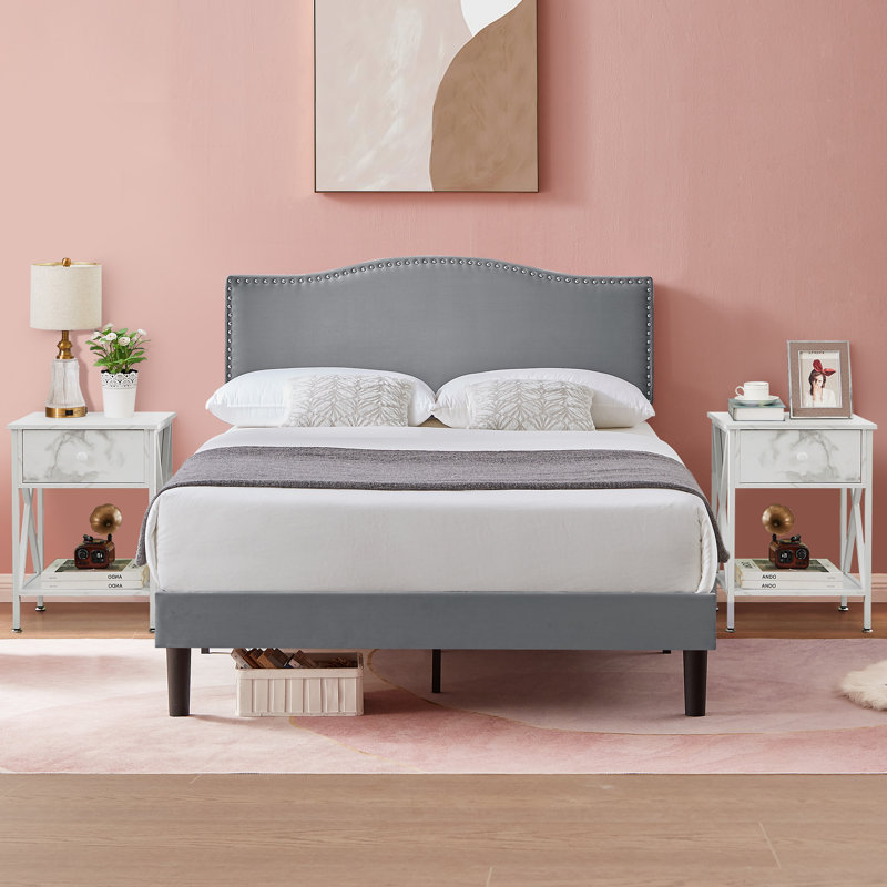Polizzi Steel Piece Bedroom Set, Full/Double, Dark Gray/White