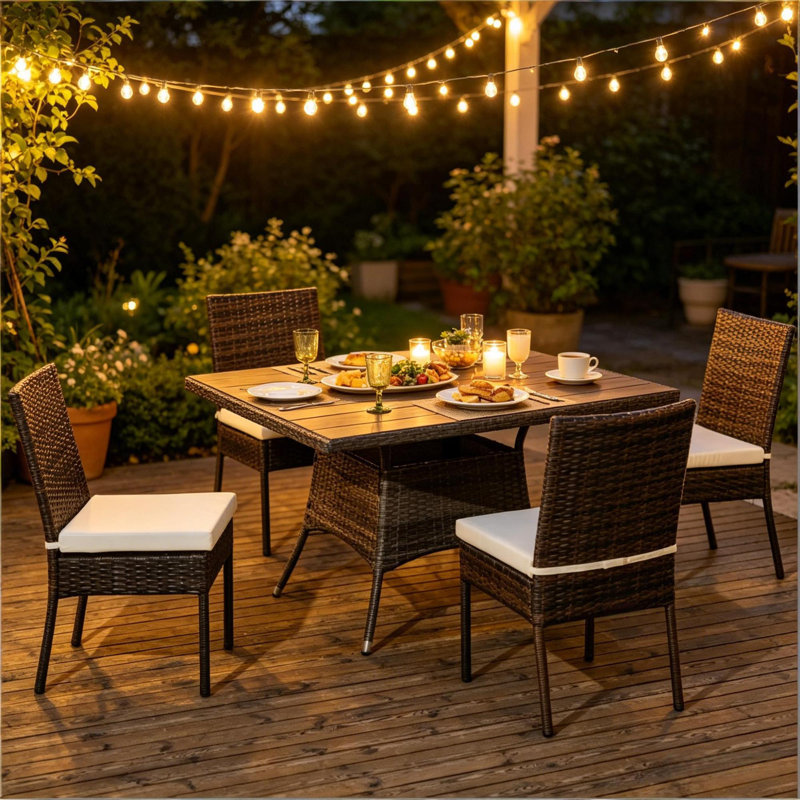 Chaises de salle à manger de patio moderne, ensemble de 4 pièces en rotin acier pour l'extérieur