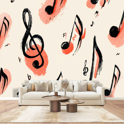 Peel and Stick Wallpaper Wall Mural Hand drawn music notes Doodle set symbols Creative ink art work Actual Wall Art Self Adhesive and Removable