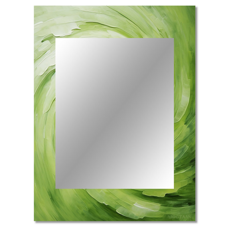 «Green Serene Spiral Dreams II», miroir mural décoratif à spirales abstraites, grand miroir vert, impression sur métal