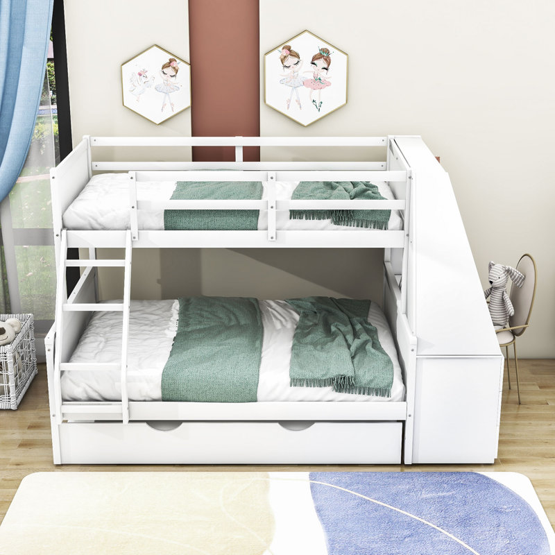 Fareha Kids Twin Over Full Bunk Bed with Trundle with Drawers, White