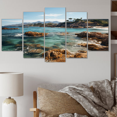 Spain Azure Coastline Rocky Beach I - Nautical & Beach Wall Art Living Room - 5 Panels