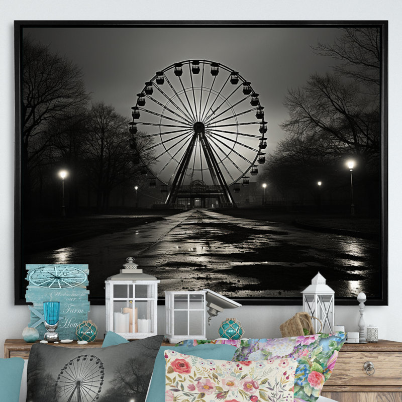 Grande roue grise enchantée - impression, Cadre flottant noir, H 30 po x l 40 po