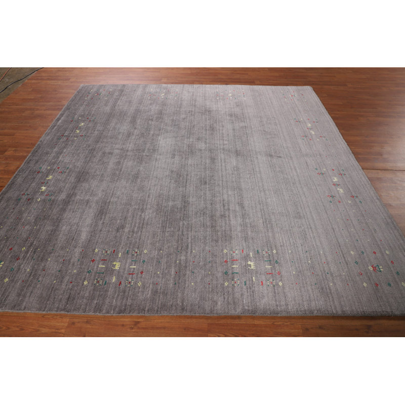 Tapis tribal argenté gris Gabbeh 8 x 8