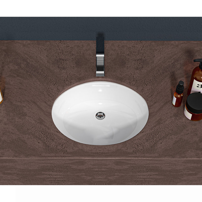 Lavabo de salle de bain ovale encastré en céramique 16,5 "x 13,4" blanc avec trop-plein (n'inclut que le lavabo de salle de bain)