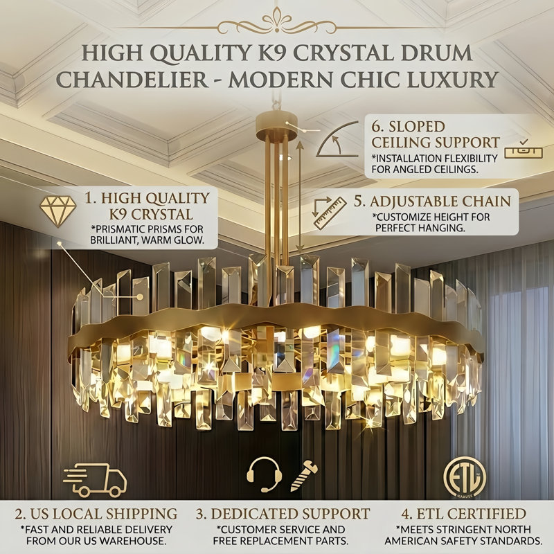 Jackeline 31.1" W 8-Light Crystal Drum Chandelier, Copper