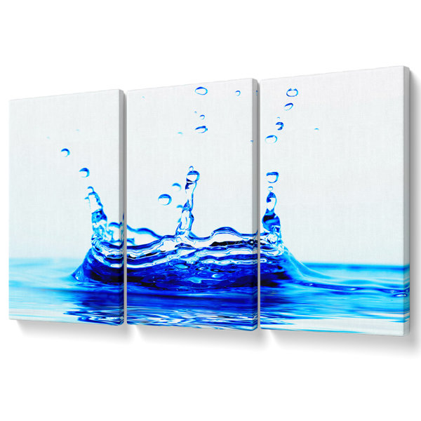 Ebern Designs Blue Water Droplets - 3 Piece Wrapped Canvas Graphic Art ...