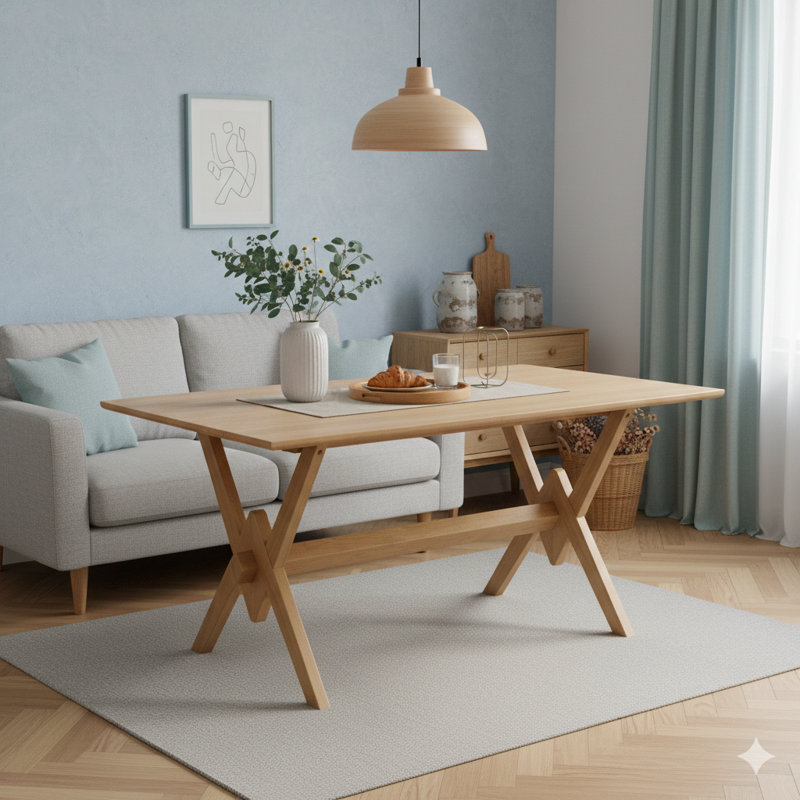 Table de salle à manger à pieds en V 63 pouces, Chêne
