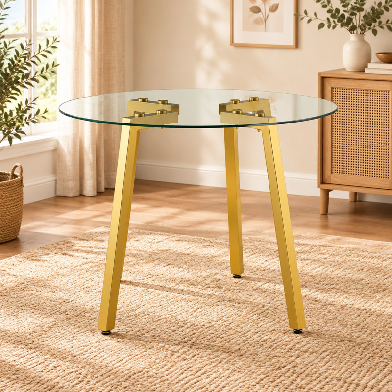 Table de salle à manger ronde moderne en verre trempé noir de 107 cm (42 po)., Gold