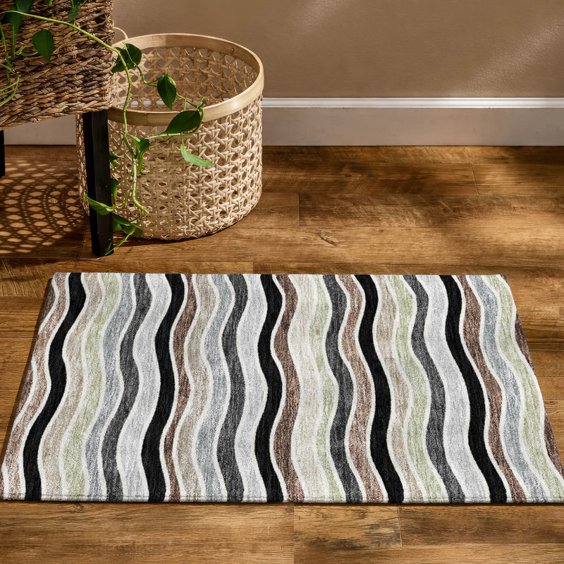 Premium Machine Washable Mayfield AMF2333 Stripes Rug, 2'6" x 3'10", Black