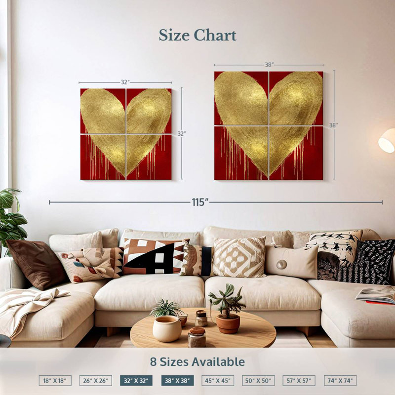 Hardie Big Hearted Gold On Red, 38" H x 38" W