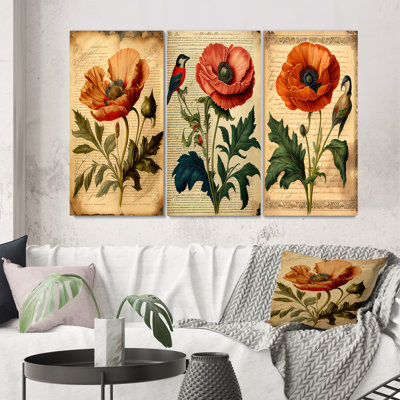«Blossoming Victorian Vintage Poppie», ensemble de 3 coquelicots