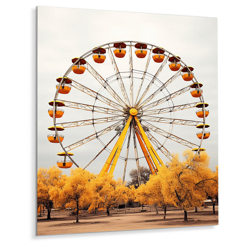 «Yellow Ferris Wheel Circus Dreams - Cityscapes», reproduction d'art en métal, H 40 po x l 30 po x P 1 po