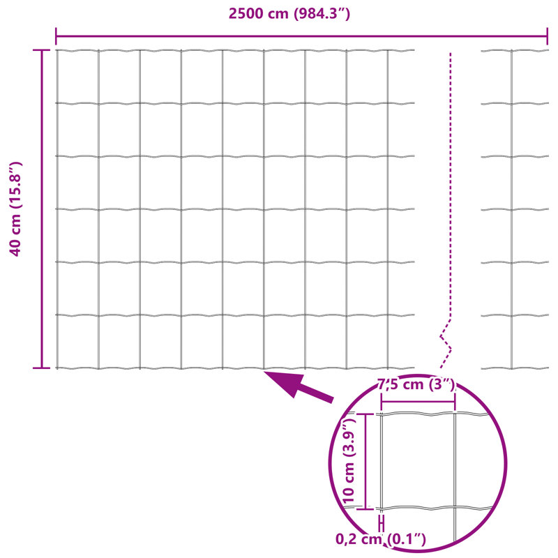 Galvanised Steel Border Fencing, Grey, 40 x 2500 x 0.2 cm