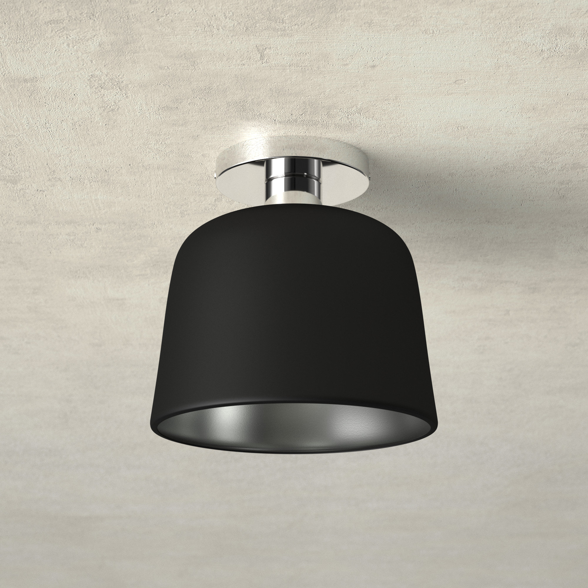 Che Single Light Metal Semi Flush Mount, Polished Nickel, Black
