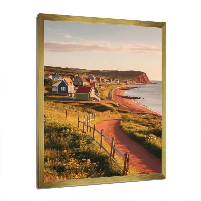 «Québec St Laurent Beach III - Québec», reproduction sur toile, H 32 po x l 16 po x P 1 po, Cadre photo doré simple