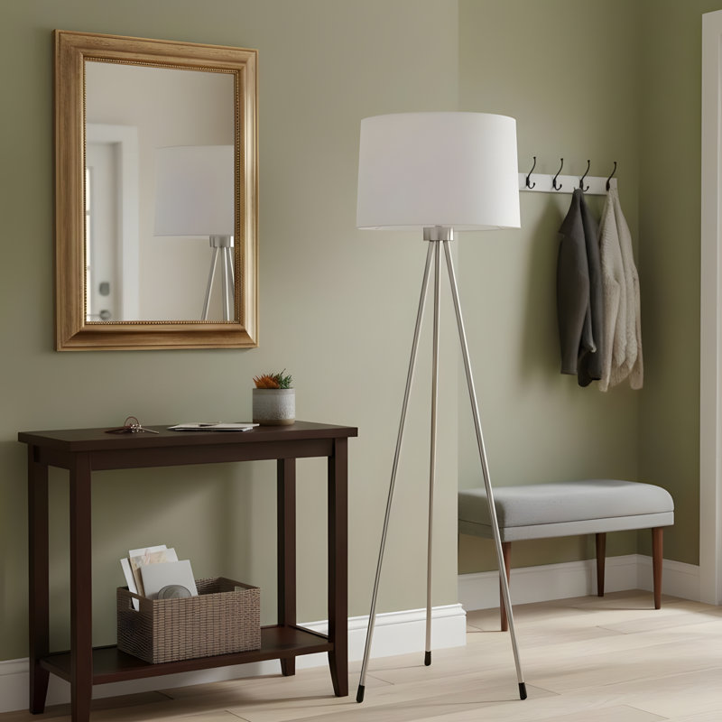 59-inch tall metal floor lamp, white finish, modern design, White