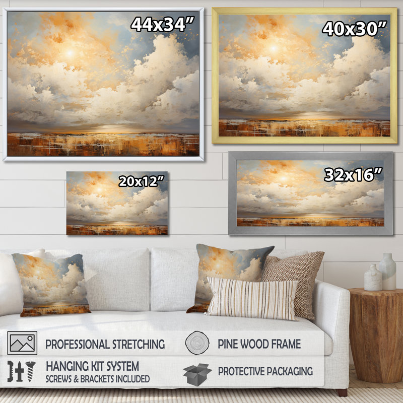 Nuage prairies collages V - paysages, reproduction d'art sur toile, H 34 po x l 44 po x P 1,5 po, Cadre photo noir