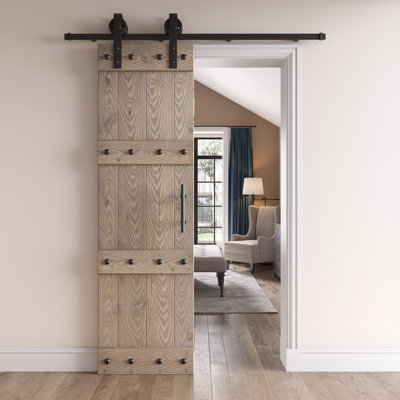 84'' Solid Wood Paneled Painted without Installation Hardware Kit Barn Door
