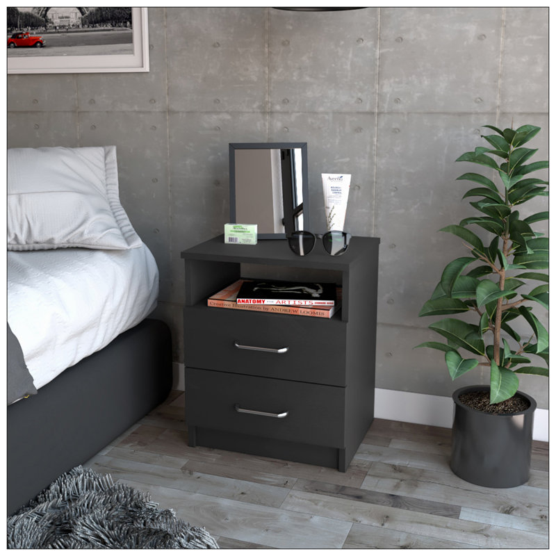 Oklahoma Nightstand,Two Drawers, One Shelf, Black