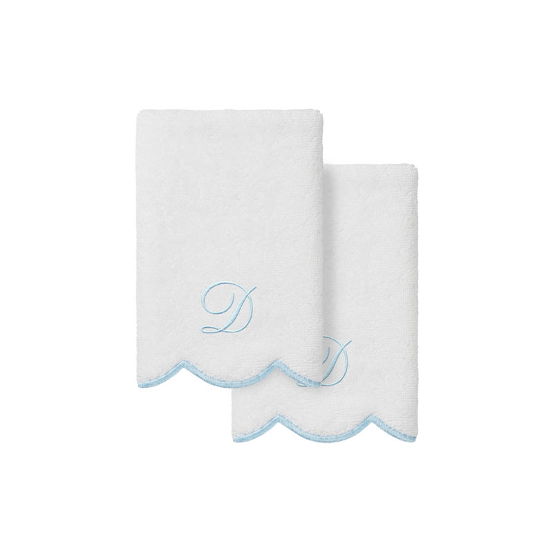 Ensemble de serviettes Linum Home Textiles 100% coton turc ADORNIA, D, Blanc / Bleu, Ensemble de 2 serviettes à doigts