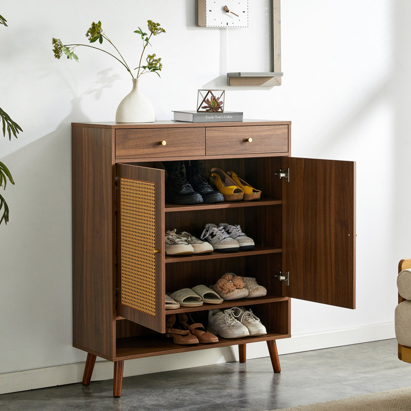 Armoire à chaussures 34,7 po x 13,7 po x 43 po multifonctionnelle de couleur noyer moderne et minimaliste - se fond parfaitement dans les maisons de style nordique et industriel