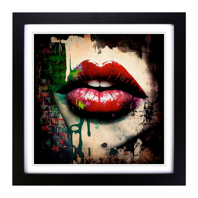 Lips Graffiti Art - Framed Print, Black