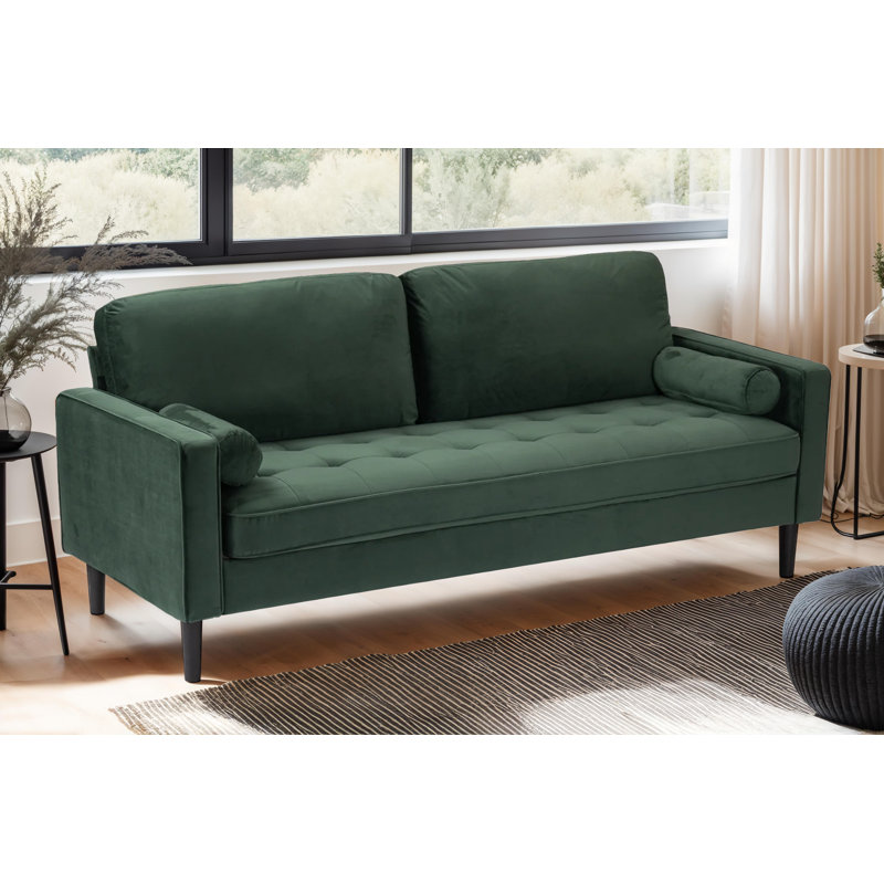 Baity Cushioned Loveseat Sofa, Velvet Bottle Green, 3