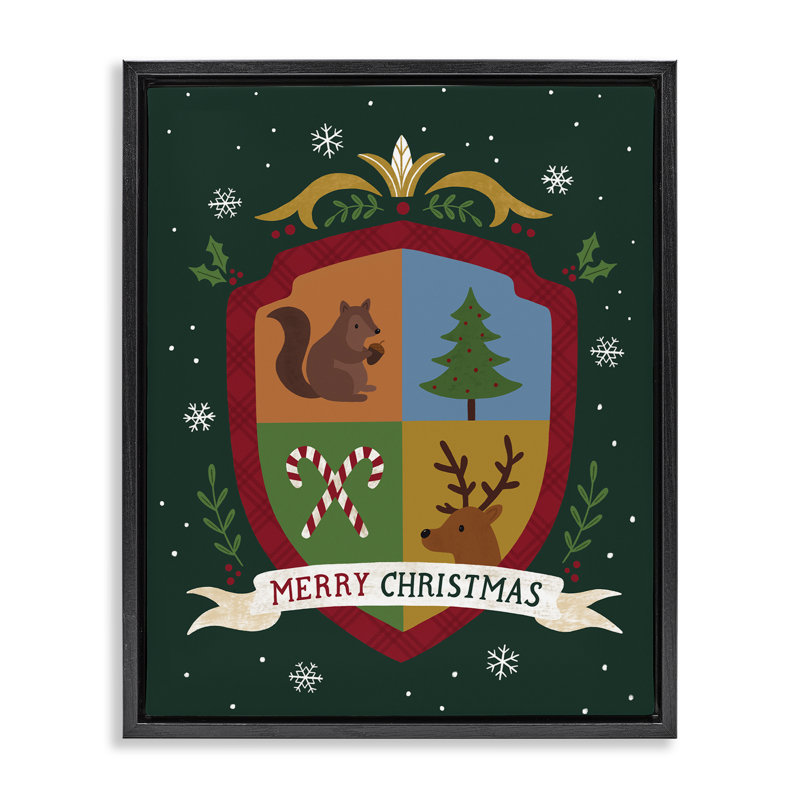 «Merry Christmas Woodland Crest», art mural sur toile par Nina Seven, H 31 po x l 25 po, Cadre flottant noir de jais