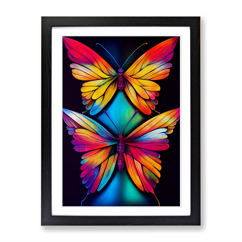 FRM-V0523-326X Butterfly Spray - Single Picture Frame Print, 64cm H x 46cm W x 2cm D, Black Framed