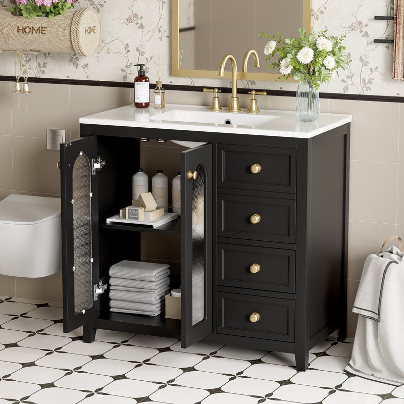 Meuble-lavabo de 36 pouces avec deux portes à fermeture douce, Noir, noir, noir, noir