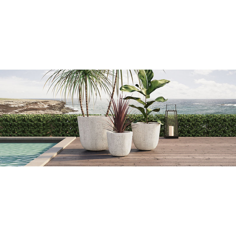  Lightweight MGO Planter Set of 3, Round Weather Resistant Outdoor Indoor Flower Pots for Garden Patio, Beige, Beige