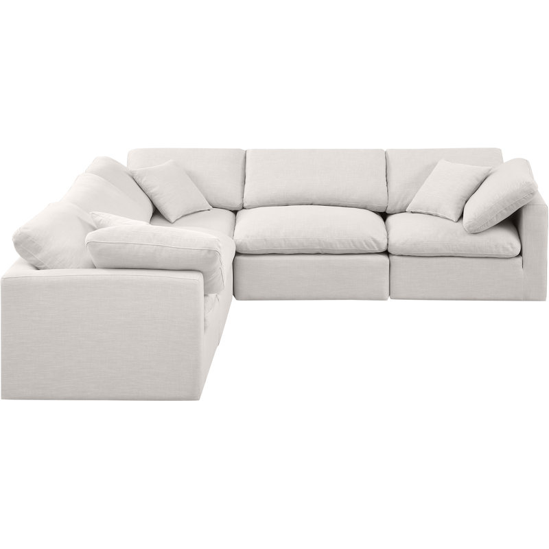 Hinami Upholstered L-Shaped Sectional Reversible, Cream Linen Textured Fabric