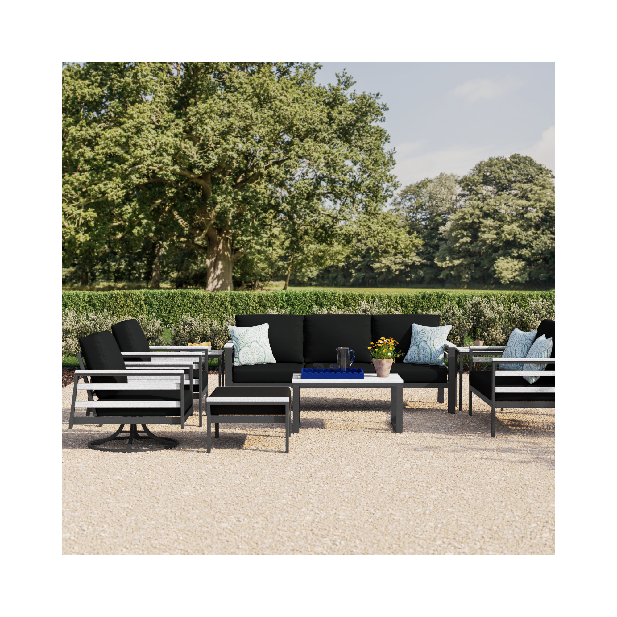 Townsend 7 - Person Patio Conversation Set with Sunbrella® Cushions, Canvas Black Sunbrella® Canvas