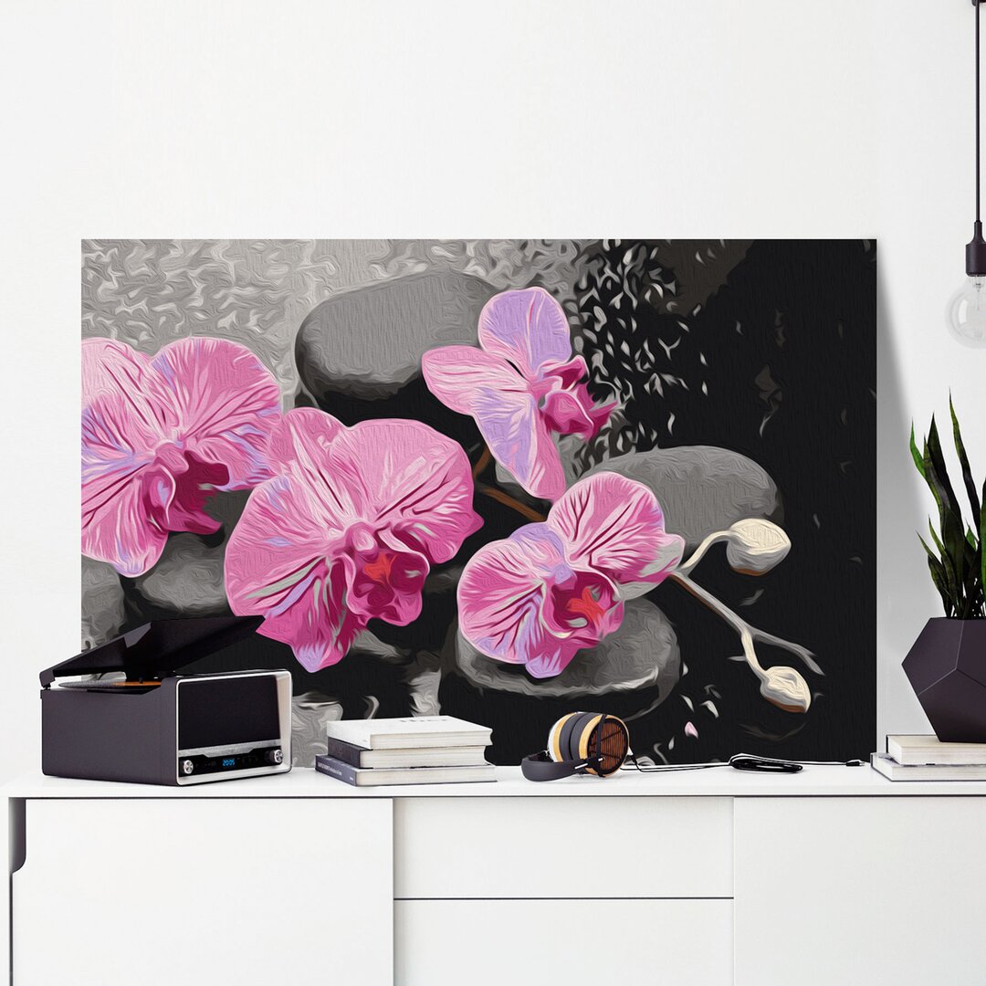 Leinwandbild Orchid with Zen Stones Malen nach Zahlen