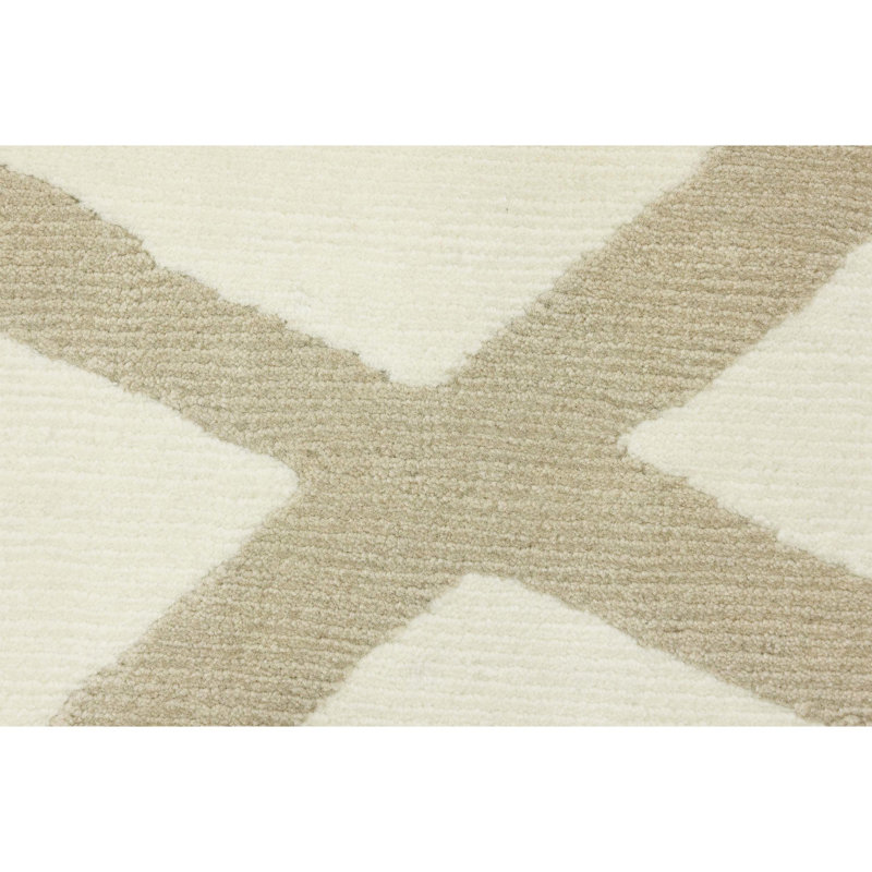 Tapis blanc et beige noué à la main de haute qualité, Rectangle 9 pi x 12 pi