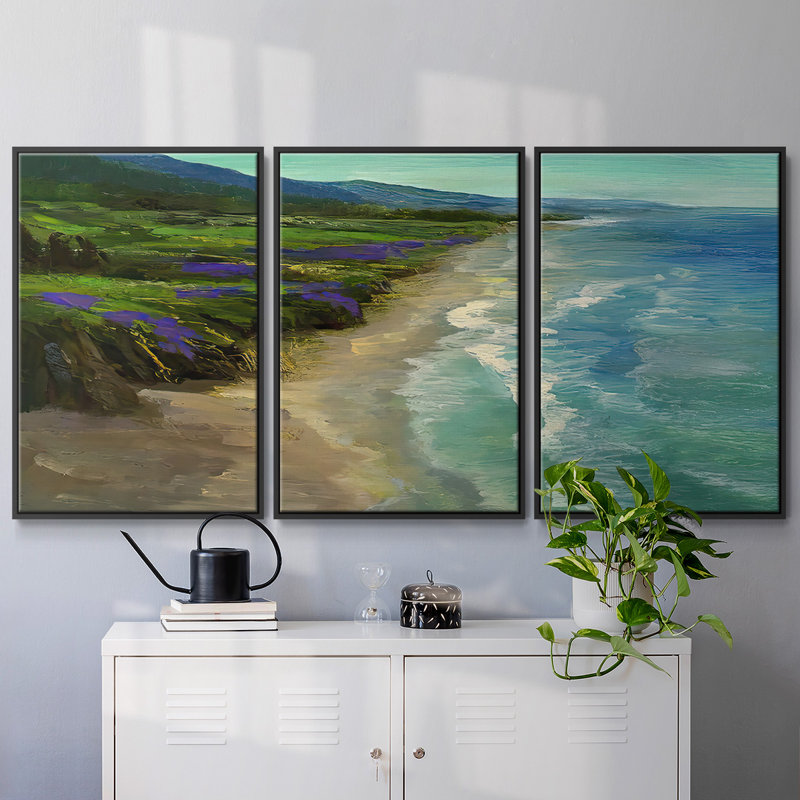 Montara Beach, reproduction sur toile 3 pièces, H 24 po x l 48 po x P 2 po, Noir