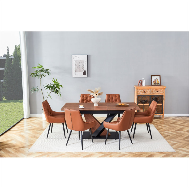 Ensemble repas pour espaces compacts avec table extensible brun riche et 4 chaises en similicuir