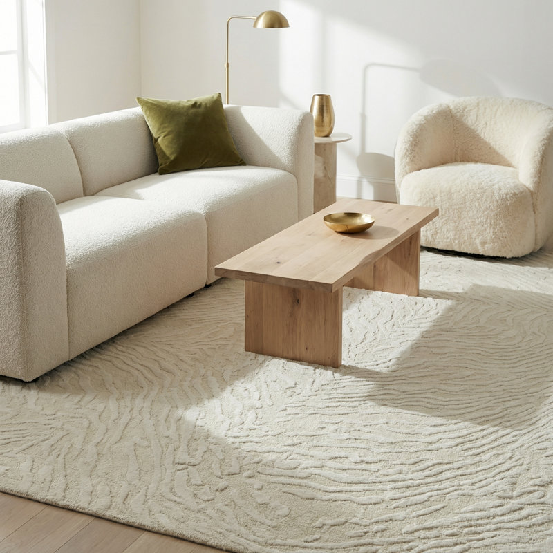 Entro Handmade New Zealand Wool Cream/Ivory Area Rug, Rectangle 2' x 3'