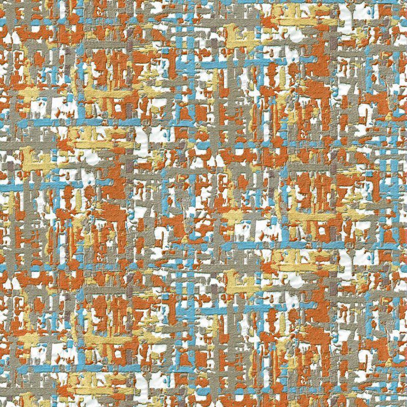 Rouleau de papier peint texturé L 33 pi x l 21 po Modern, Bleu / gris / orange
