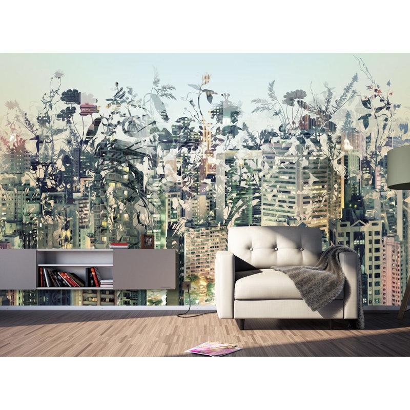 Murale abstraite paysage urbain pastel floral pastel abstrait, L 106 po x l 187 po