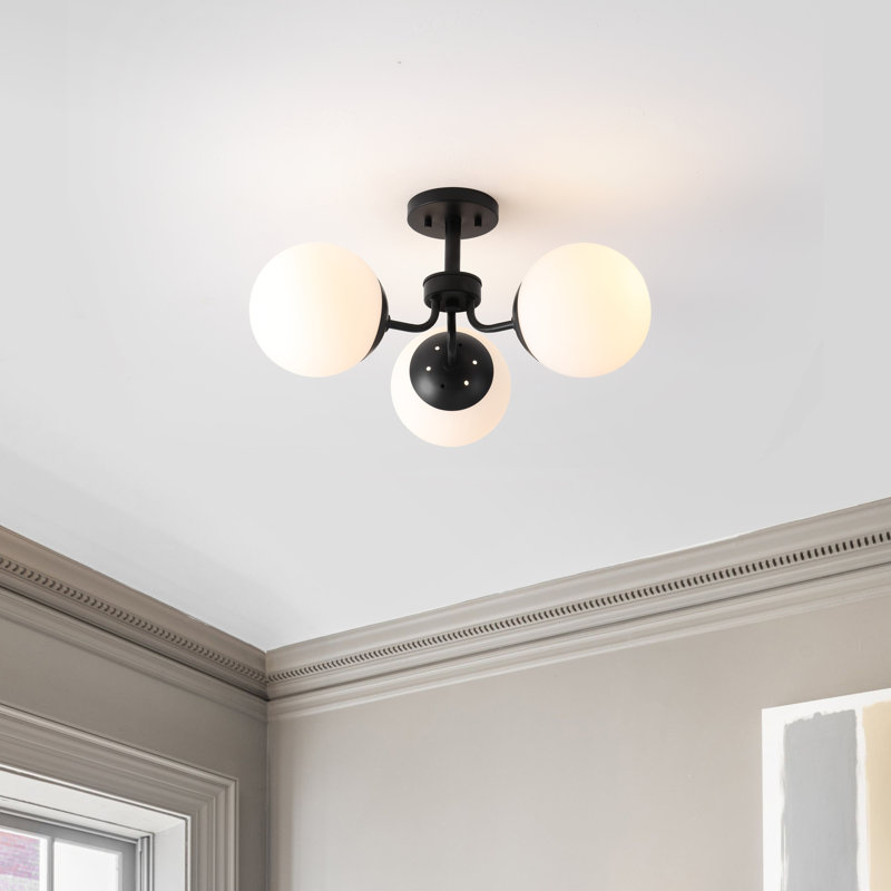 Olivier Black Iron and Frosted Glass Globe LED Semi Flush Mount