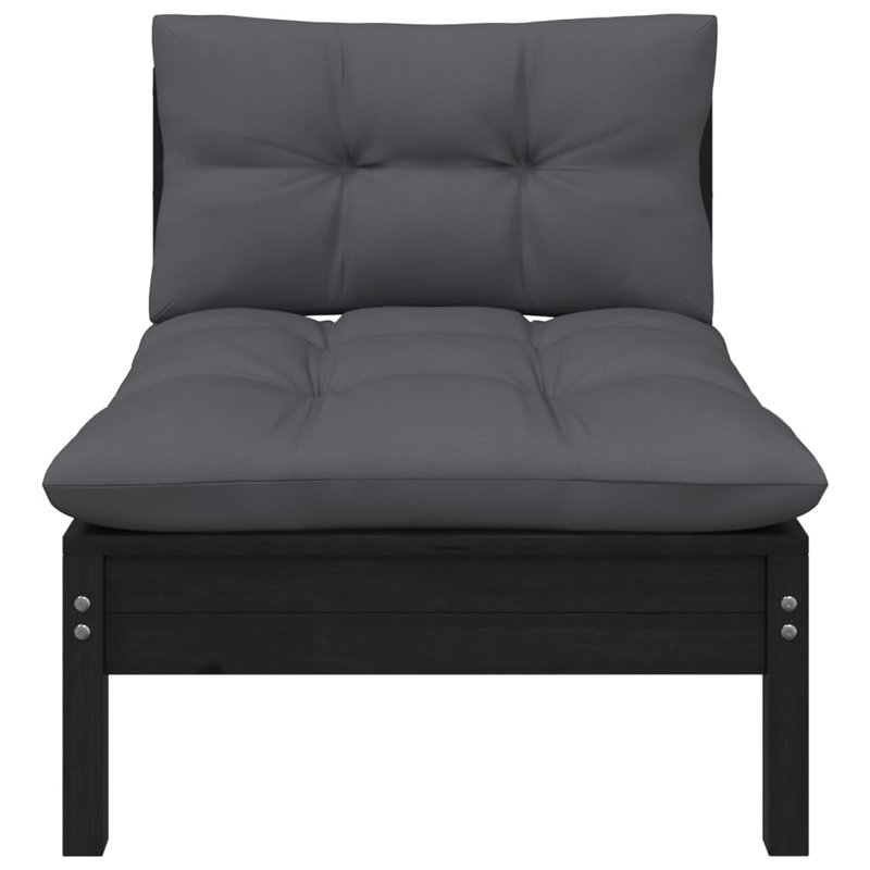 Canapé d'extérieur de 25 po de largeur avec coussins Damesha, Noir, Noir