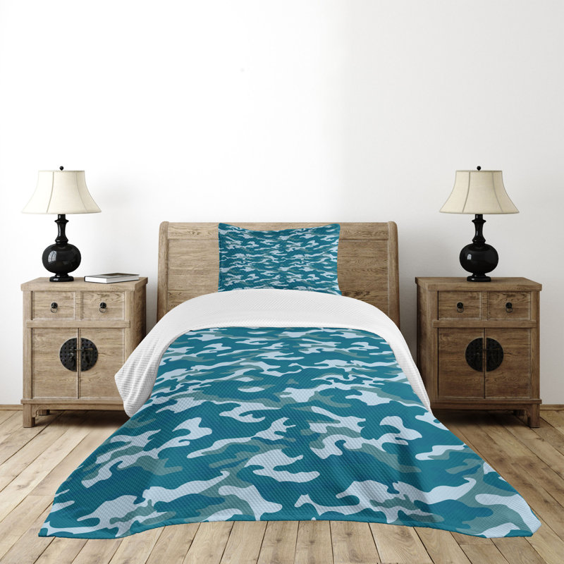 Ambesonne Blue Bedspread Set 2 Pcs Camouflage Oceanic Colors Twin Slate Blue Pale Blue