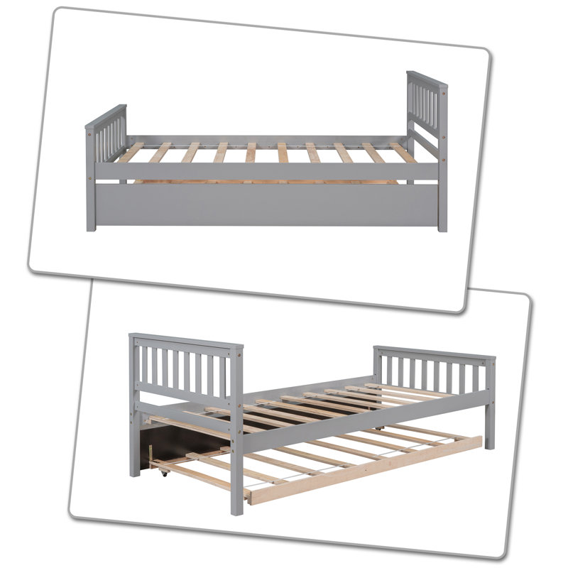 Lit de style moderne avec lit gigogne et lattes de bois Omaria, Gris