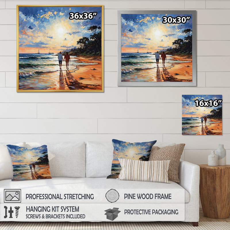 «Beach Photo Seaside Stroll II», reproduction sur toile, H 36 po x l 36 po x P 1,5 po, Cadre simple noir