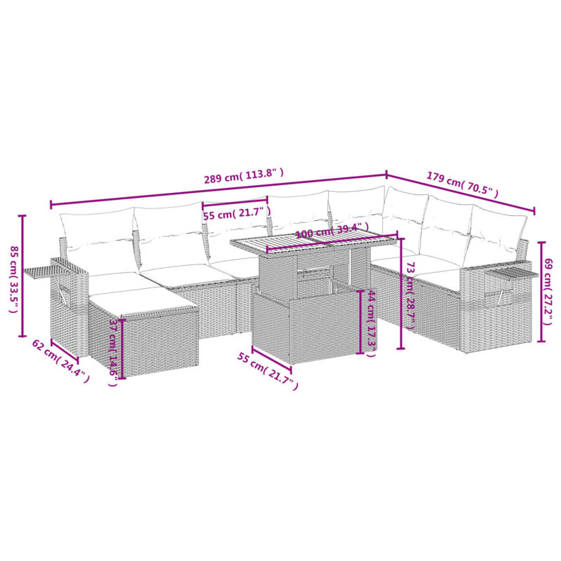 Ensemble de canapé de jardin Vidaxl gris