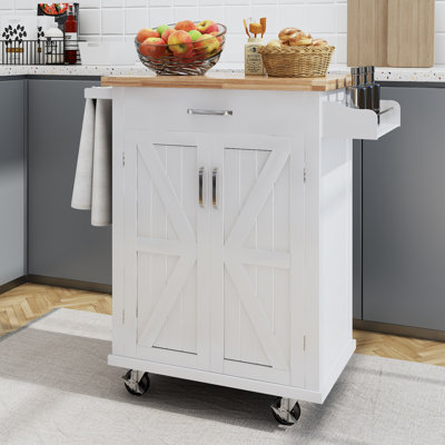 Idell 35.4 " W Kitchen Cart and Kitchen Island with Pine Solid Wood Top