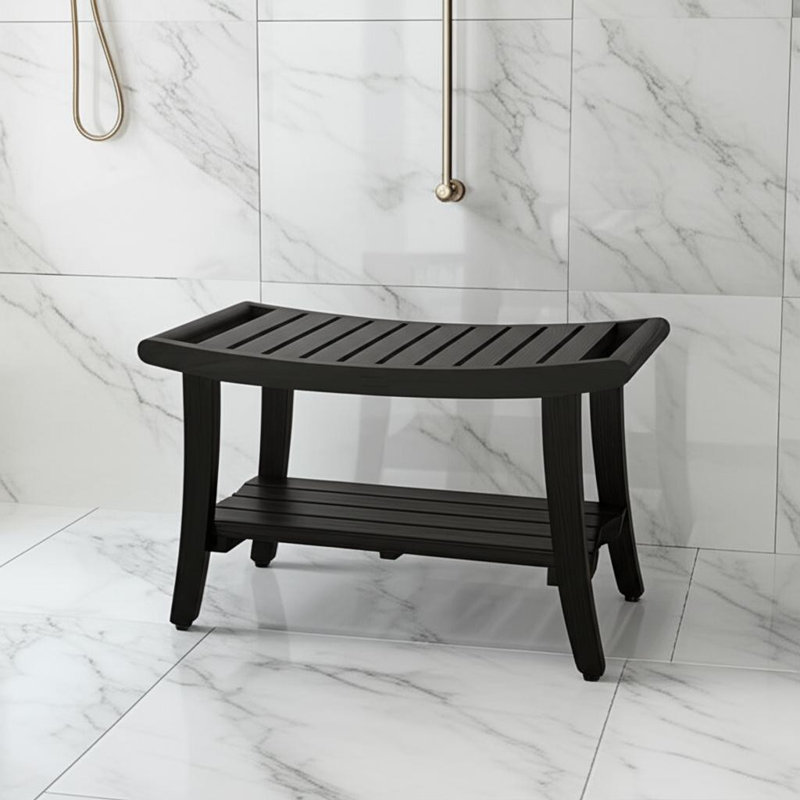 Banc de douche rectangulaire en bois massif avec tablette Ripley EcoDecors, H 20 po x l 30 po x P 14 po, Brun