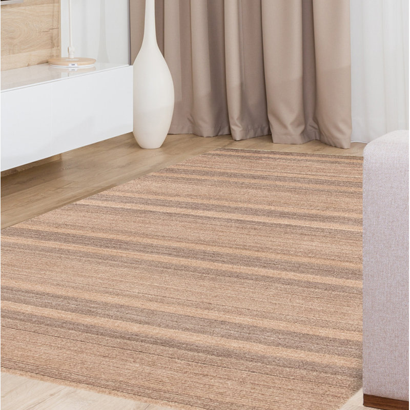 Tapis rayé beige en laine tissé à la main Springfield